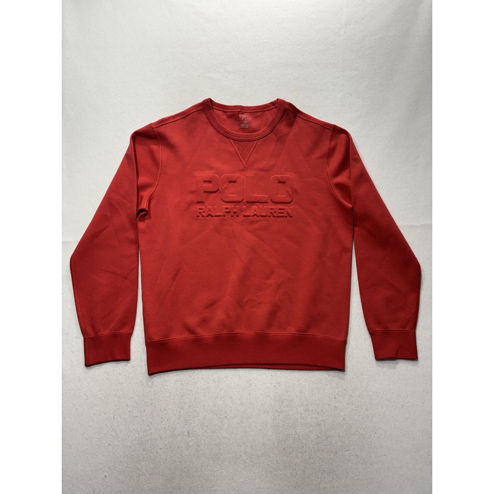 Polo Ralph Lauren Sweatshirt Mens Medium Red Crew Neck Logo Pullover Embossed